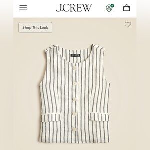 J. Crew Crewneck Striped Button-Up Linen Vest Cream/Black Stripe size 6